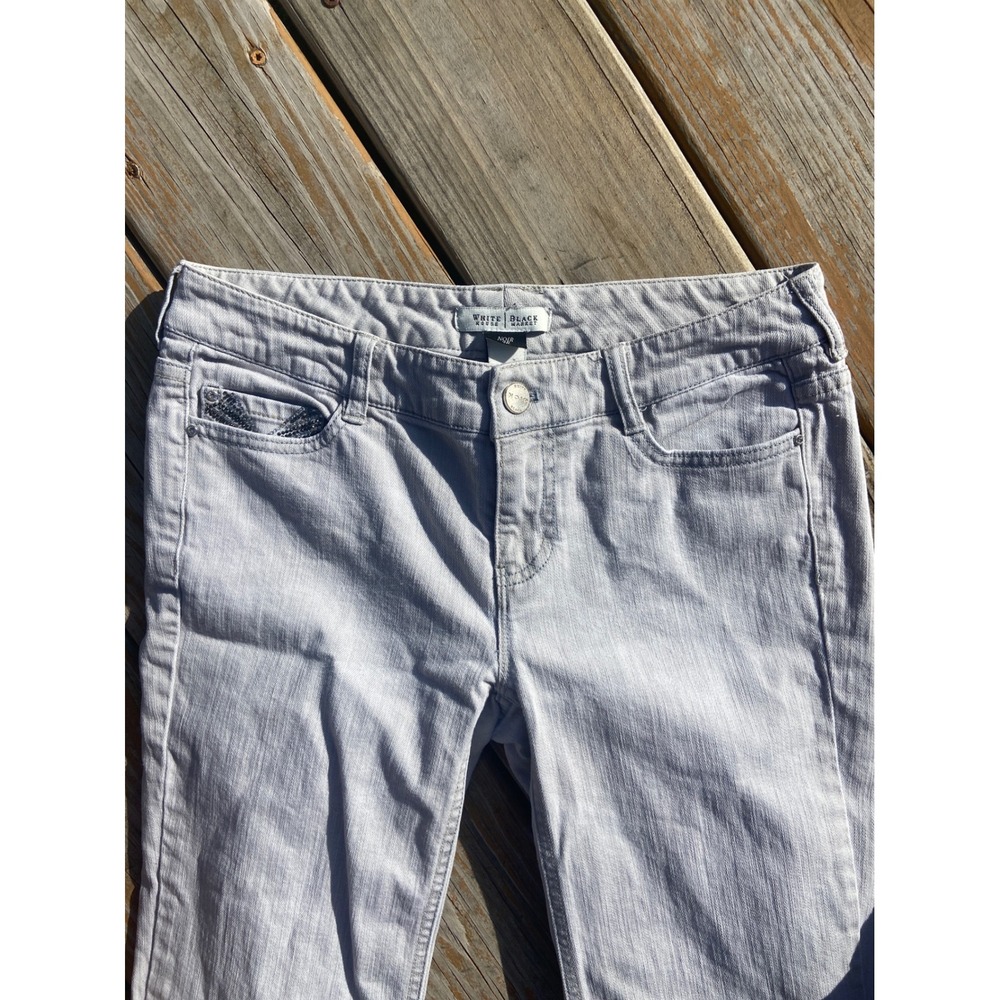 White House Black Market Noir Light Gray Rhinestone Bootcut Jeans Womens 2R - Picture 2 of 7